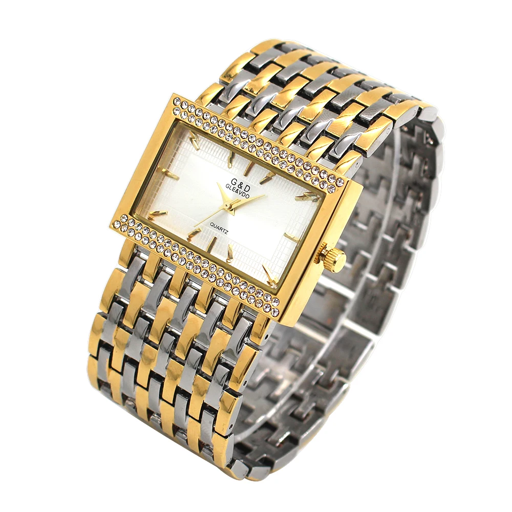 

Relojes Mujer GD Brand Ladies Dress Watch Luxury Silver Gold Rectangle Wristwatch Bracelet Bangle Relogio Quartz Women Watches