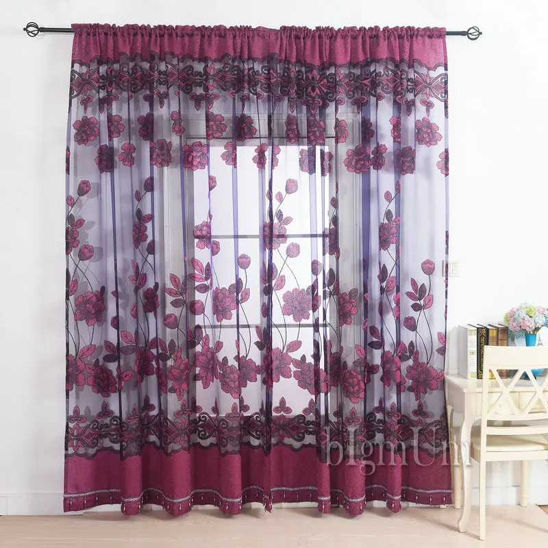 New Arrival Fashion window custom made embroidered / violet tulle beads curtain for the bedroom design sheer voile | Дом и сад