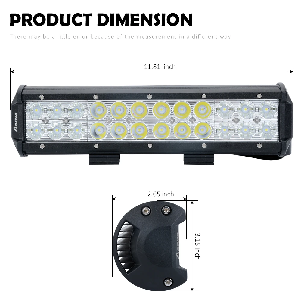 

WINING 12 inch Two Row 72W Led Light Bar with Bull Bar Front License Plate Brackect For Offroad Trucks Boat SUV 4WD CAR 12v 24v