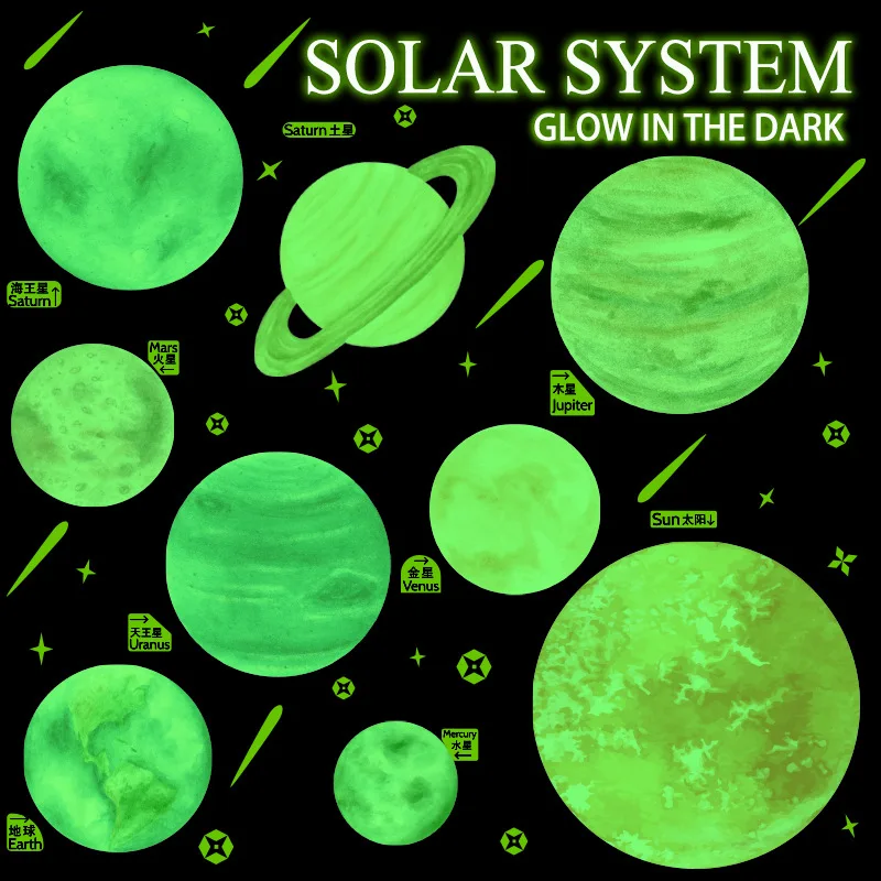 3D солнечная система Девять ночей флуоресцентные настенные наклейки для спальни