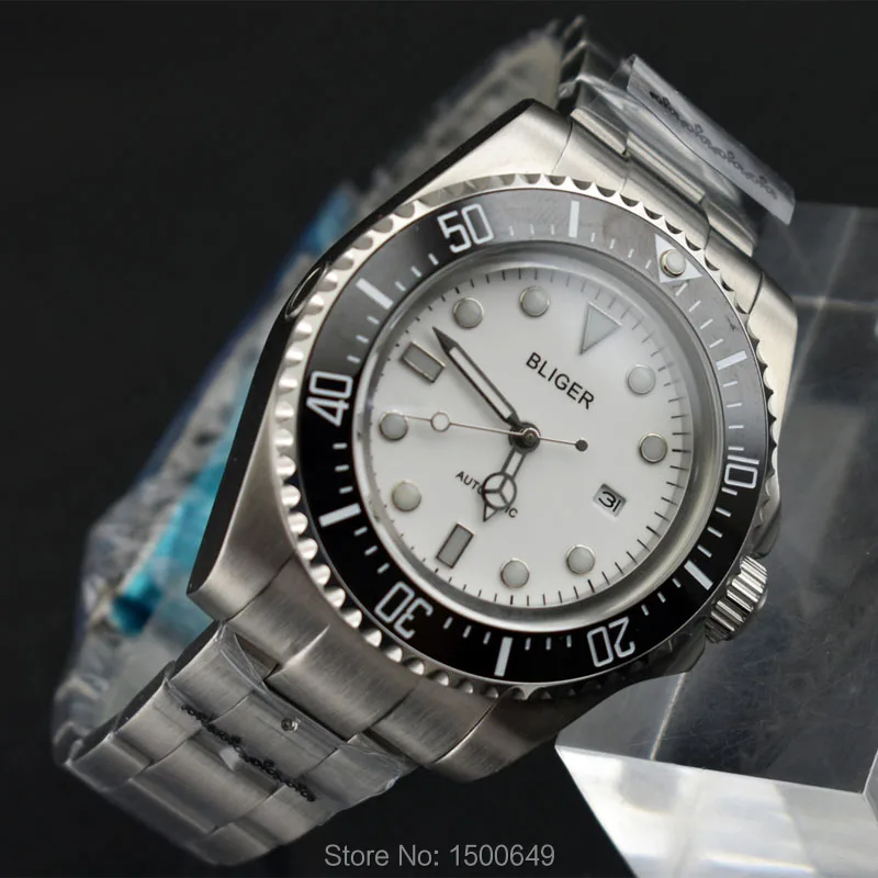 2017 модные 44 мм большие размеры черный керамический ободок светящийся белый