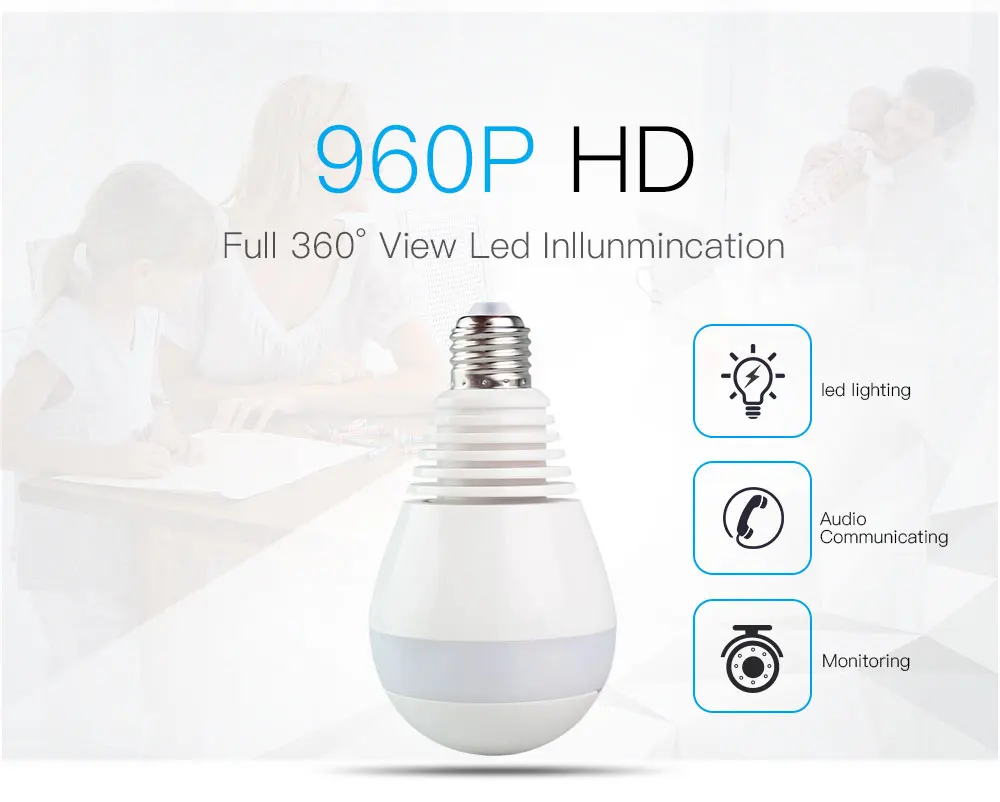 Hdgvision лампочки Беспроводной IP Камера панорамный Мини CCTV 3D VR 2.0mp домашней