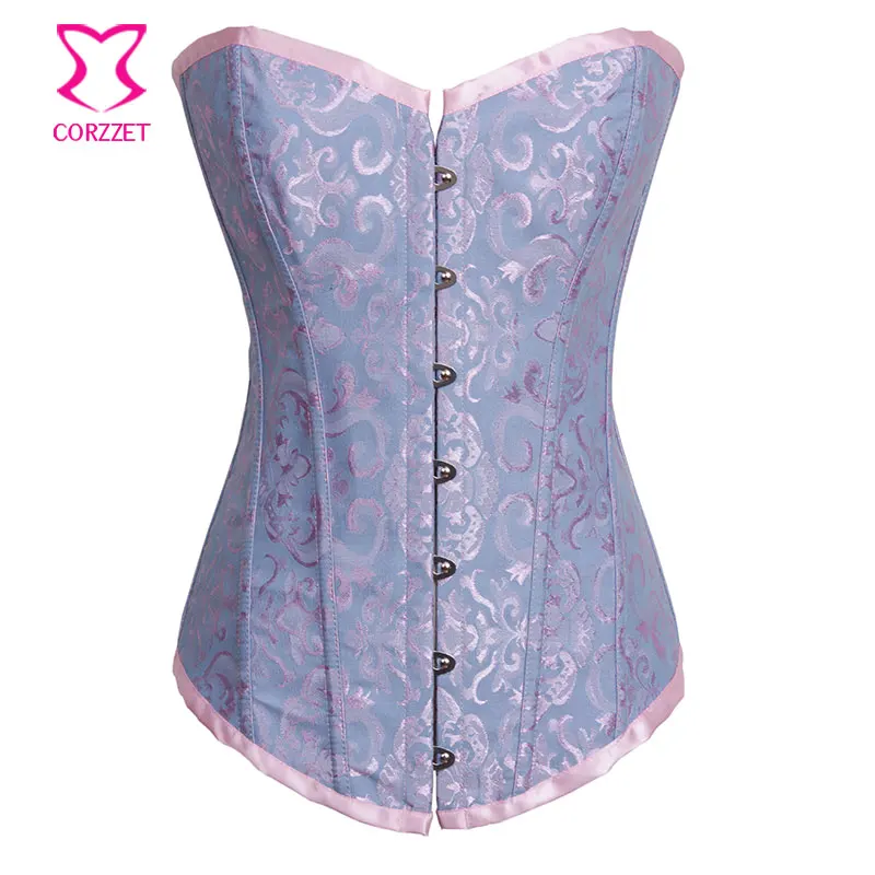 Сексуальный жаккардовый синий тугой корсет со шнуровкой на талии и бюстье