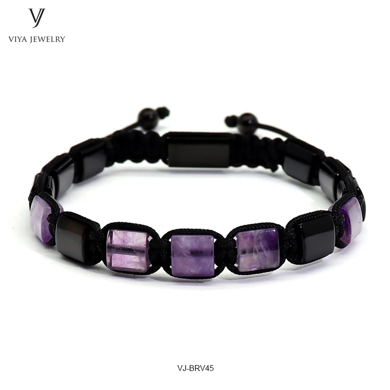 purple and black 2 Роскошный золотой цвет мужской браслет золотой тигр глаза Квадратные бусины и проложить настройки бусины плетеный браслет из макраме украшение для мужчин подарок - Окраска металла: purple and black 2