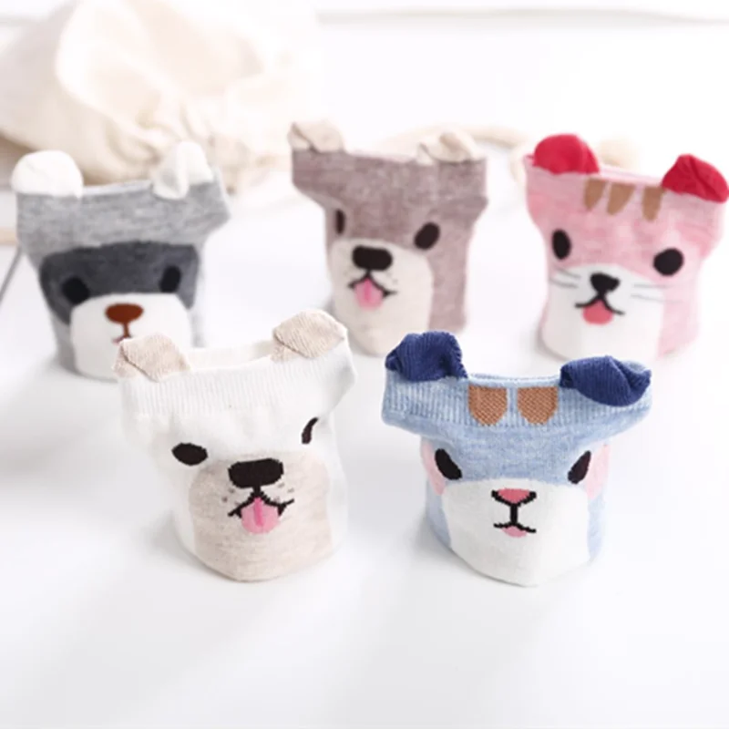Новинка модные милые хлопковые носки с животными женские летние короткие