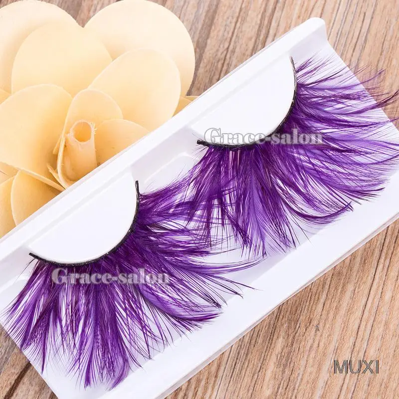 Ресницы с фиолетовыми перьями для макияжа вечеринки Хэллоуина косплея