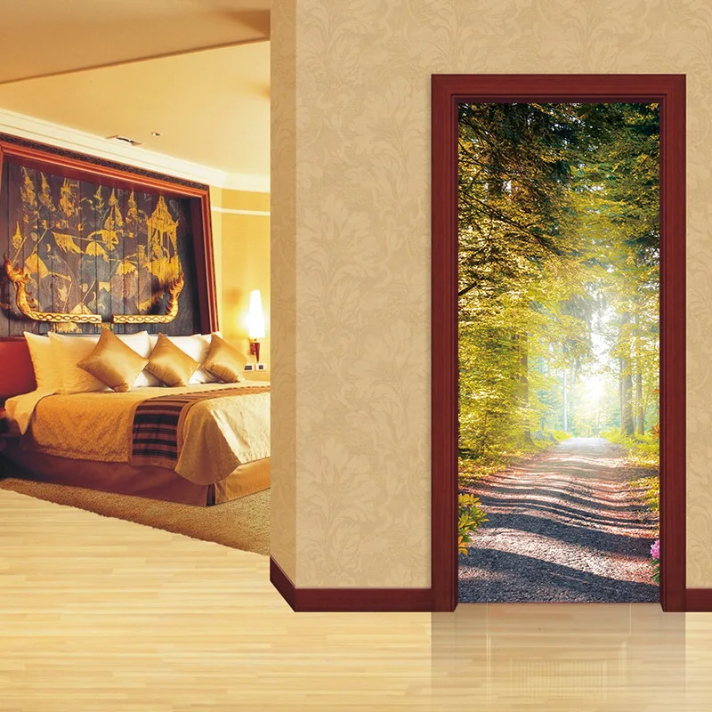 Осенняя лесная Чаща Road двери Стикеры Ванная комната ремонт дверей Self