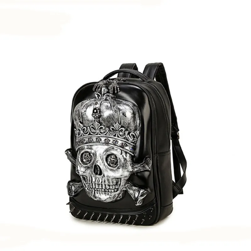 

3D Backpack Fashion Men Personality Travel Backpack Gothic Crown Skull Rivet Motorcycle Ride Unique