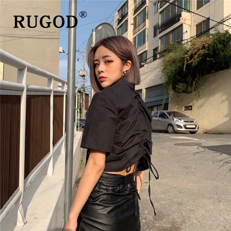 Женская блузка RUGOD шикарная Стильная однотонная короткая блуза на завязках