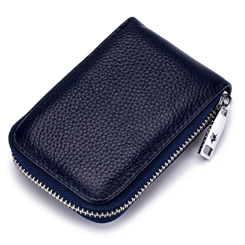 Navy blue Весткрик бренд натуральная кожа минималистичный органайзер для женщин бизнес-держатель для карт для мужчин из воловьей кожи дорожная сумка на молнии для карт - Цвет: Navy blue