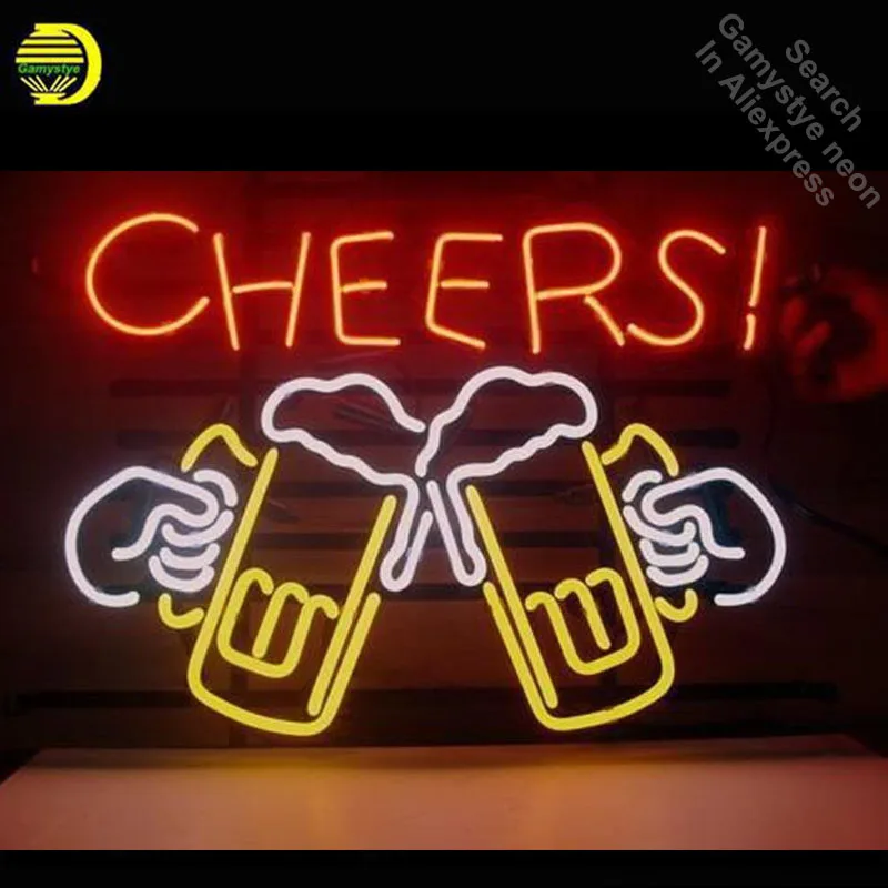 

Neon Sign for Cheers Beer Neon Bulb sign handcraft Glass tubes Vintage Decorate Windows Hotel Beer Bar pub Coffee Club light VD