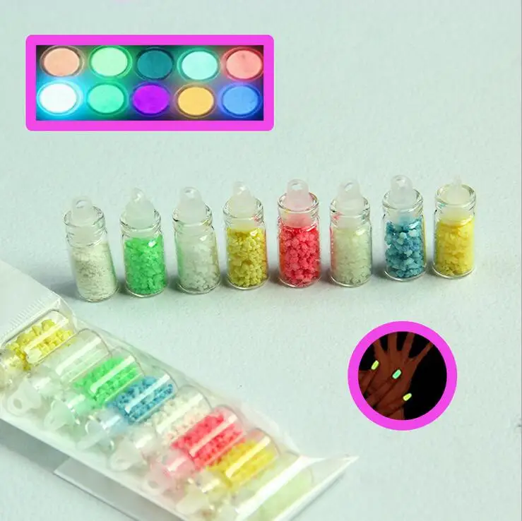 

8 bottles Glow In Dark Resin 3d Nail Art Rhinestone Round Gems Noctilucent Crystal Stones For DIY Nail Art Decoration y_yrutyui