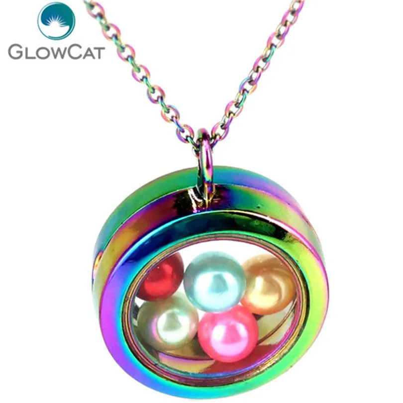 8mm-rainbow 30 мм диаметр 8 мм бусины медальон жемчужная клетка плавающий кулон без Стразы ожерелье - Окраска металла: 8mm-rainbow
