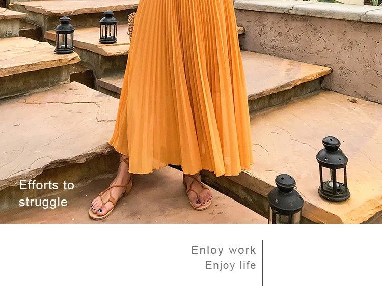 Summer Long Skirts Womens High Waist Vintage Boho Pleated Skirts Solid Color Chiffon Beach Maxi Skirt For Women Saia Faldas
