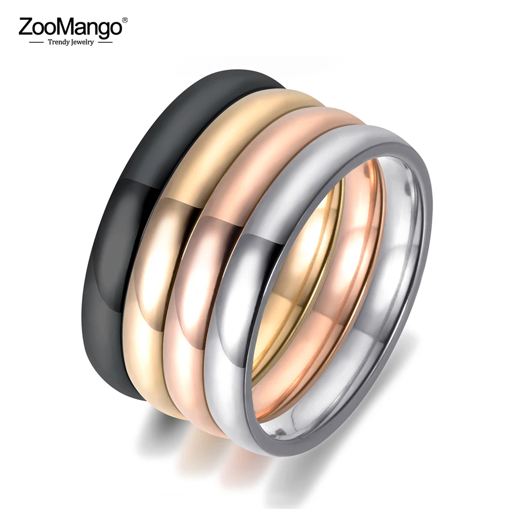 ZooMango модные 3 мм Широкие гладкие парные обручальные кольца из нержавеющей стали
