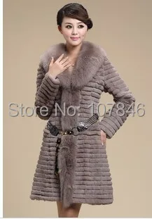Женская Шуба из натурального кролика с лисьим меховым воротником зимний Женский