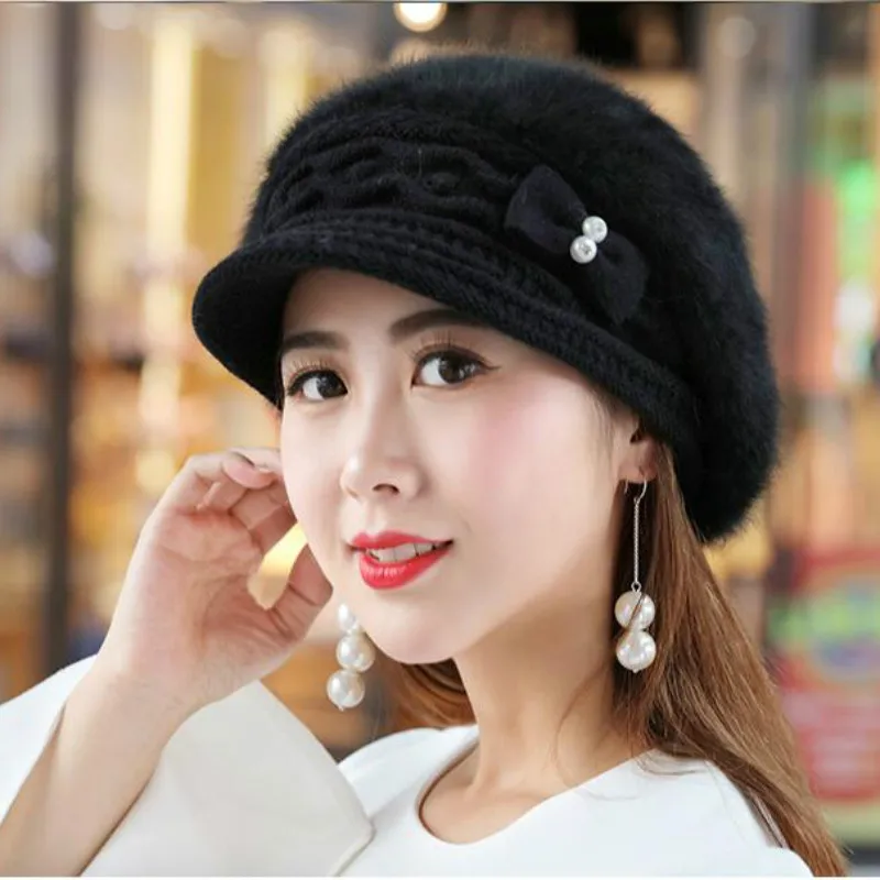 

fashion rabbit fur women hat solid outdoor thick warm winter newsboy hat spring autumn female cap vintage berets drop shipping