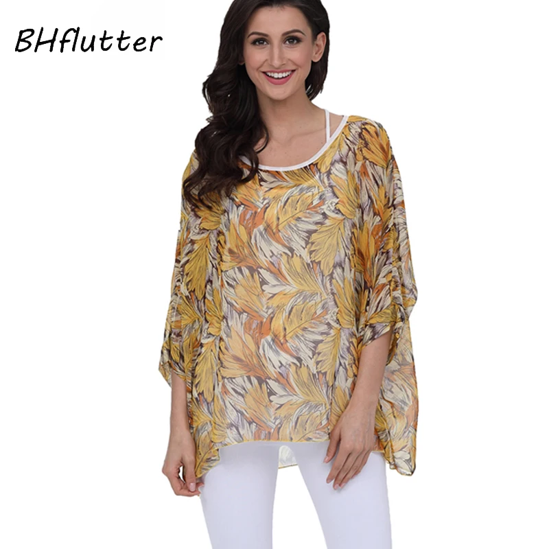 Новая стильная женская блузка 2018 от BHflutter рубашка с рукавом летучая мышь и
