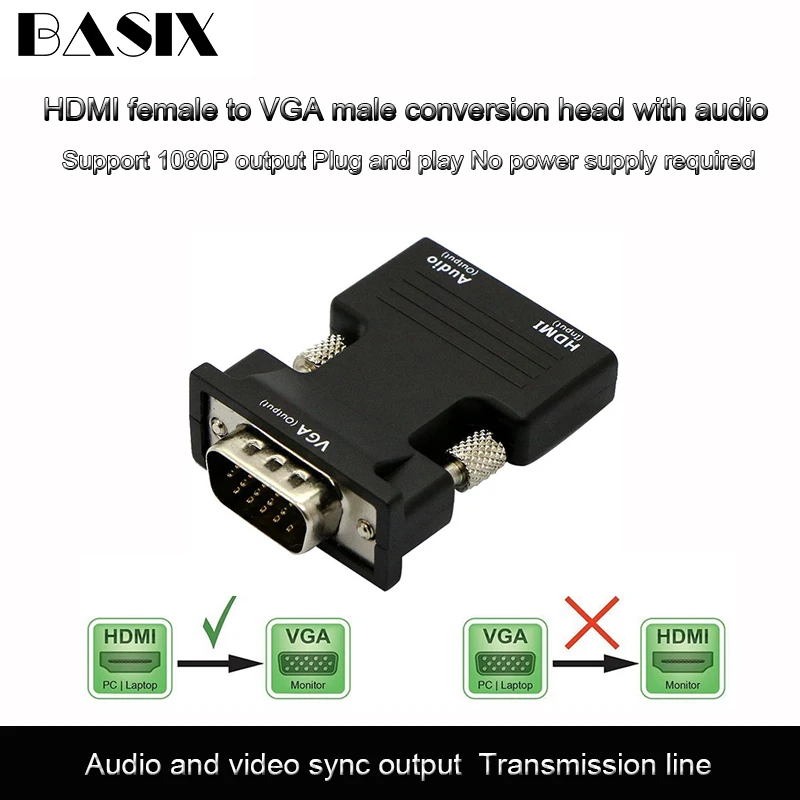 Адаптер Basix HDMI VGA с аудиоадаптером поддержка 1080P Сигнальный выход для