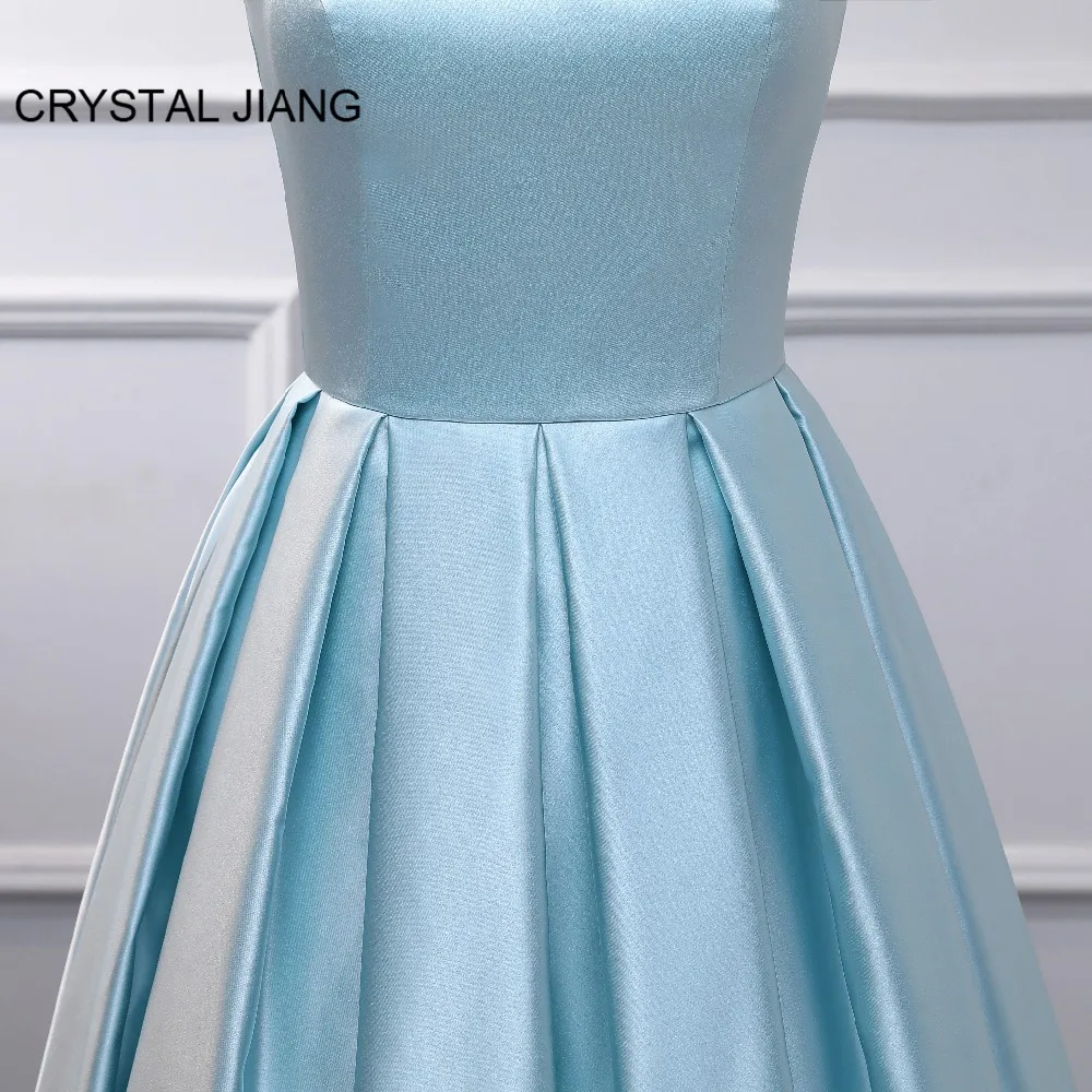 Платье для выпускного вечера Vestidos De Graduacion небесно-голубое атласное платье на тонких бретелях трапециевидной формы длиной до колена Короткие платья для выпускного