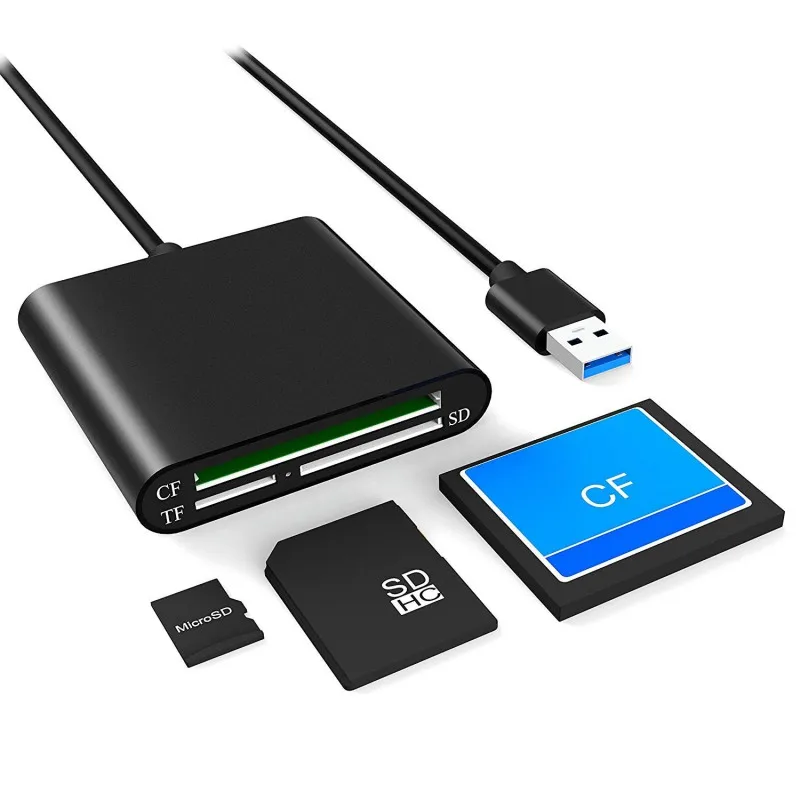 

Portable Micro USB 3.0 OTG 3-slot High Speed CF SD Micro SD TF Card Reader For PC Android Phone
