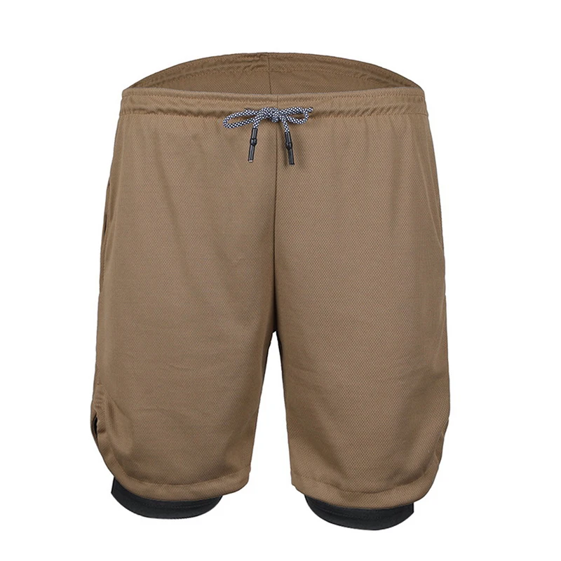 Khaki4 Брендовые новые мужские спортивные тренировочные шорты для спортзала с карманом для телефона, облегающие шорты для фитнеса, однотонные спортивные беговые колготки 3XL - Цвет: Khaki4