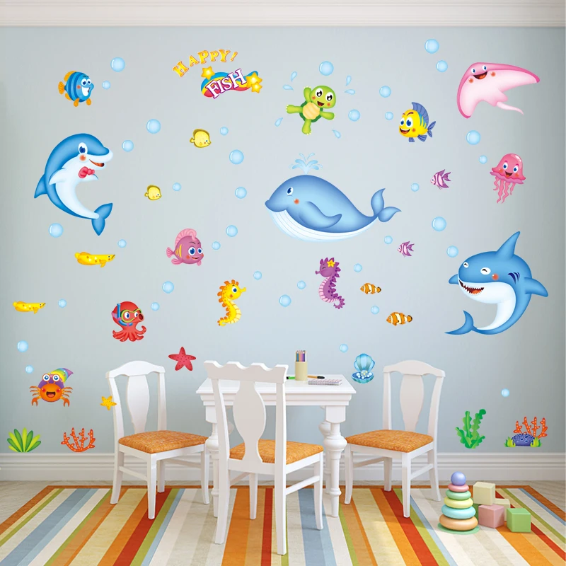 [Fundecoration] наклейки на стену с изображением морской рыбы из мультфильма для
