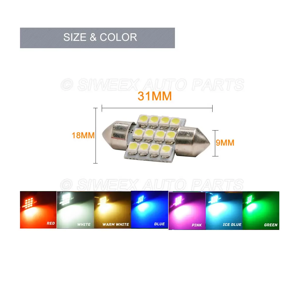 31 мм 3528 1210 SMD 12 светодиодный Авто купольная гирлянда для интерьера Карта огни