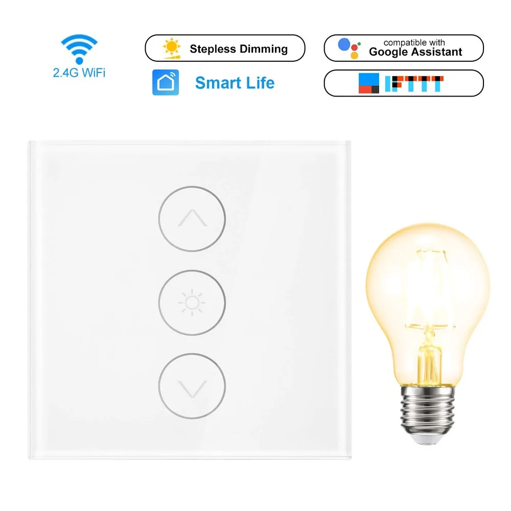 

WiFi Smart Touch Control Stepless Dimmer Switch 400W EU UK Standard timer switch works with Alexa Google IFTTT App smart life