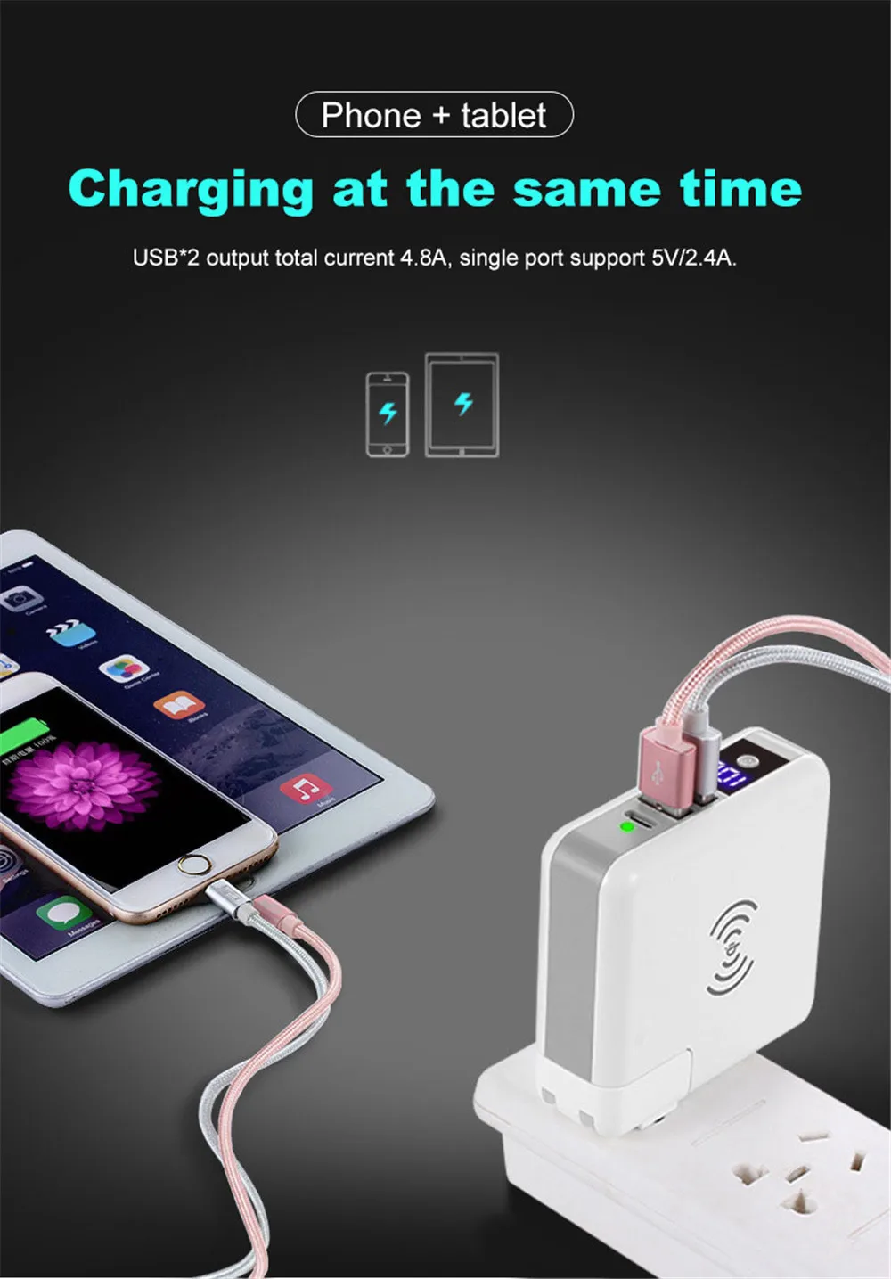 6700 мАч беспроводной Quick Charge power Bank для iPhone Xiaomi переносной мобильный телефон зарядное устройство Внешний с двумя USB зарядное устройство