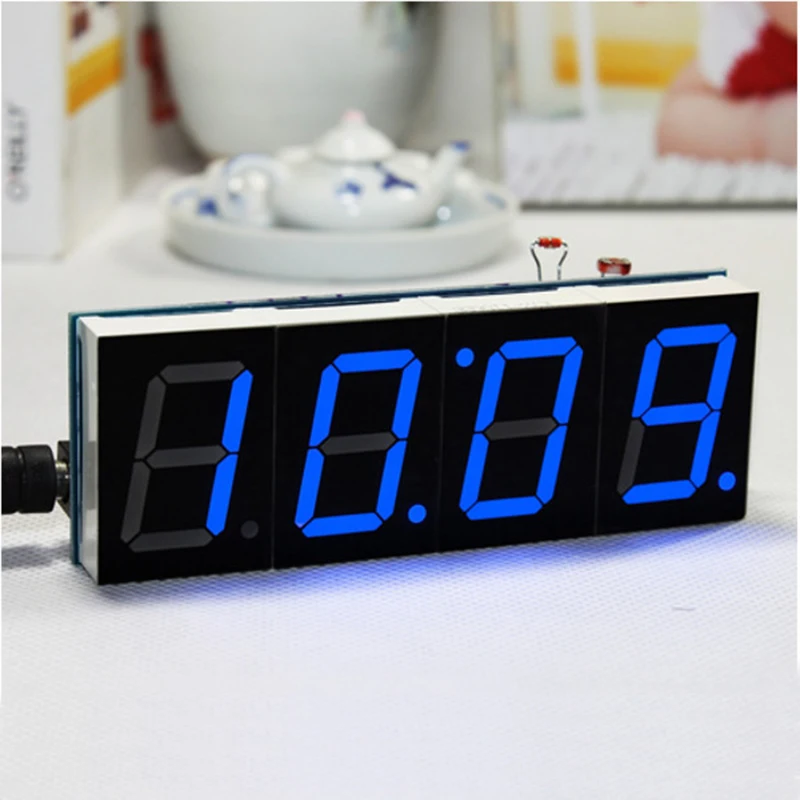 DIY 4 цифры светодиодный электронные часы, набор для самостоятельной сборки Температура светильник Управление версия ночной Светильник отображения времени большой экран таблицы настольные часы