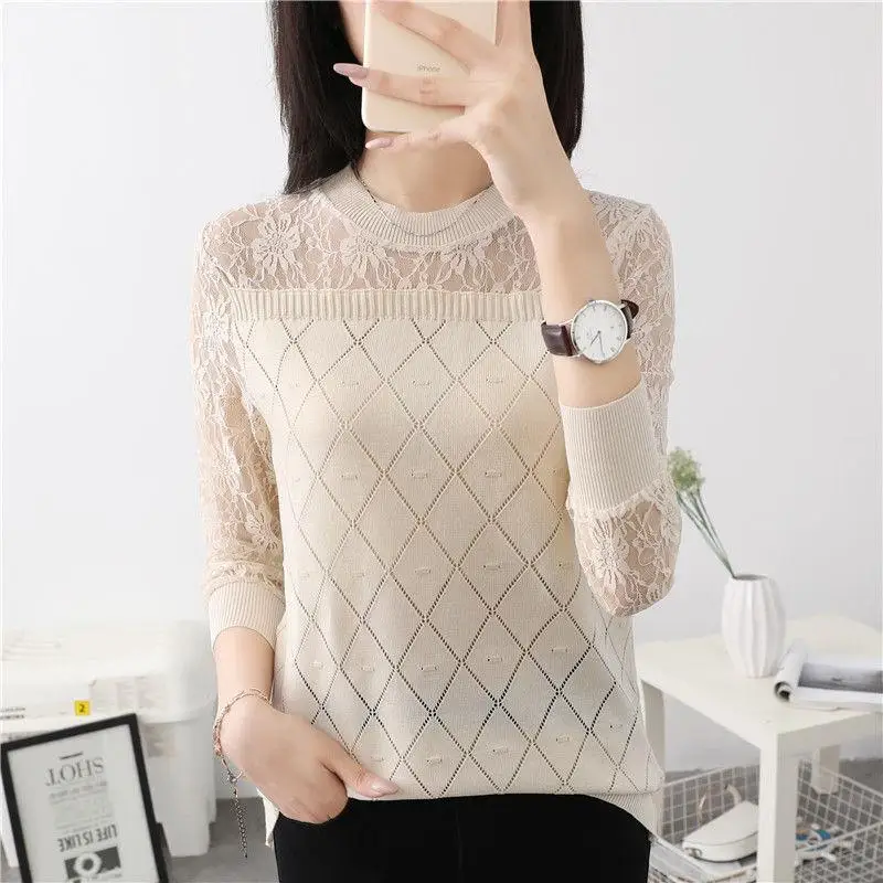 Beige Borisovich, женские повседневные блузки, рубашки, бренд, осенняя мода, пэчворк, кружево, вязанные, шерстяные, женские топы, рубашки P019 - Цвет: Beige