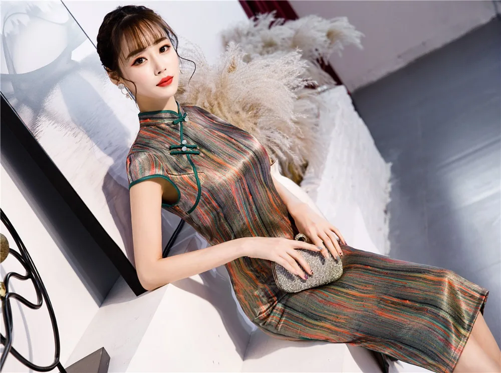 Шанхай история китайский стиль Платье До Колена Cheongsam цветочный Qipao восточное платье с коротким рукавом Вечерние платья для женщин