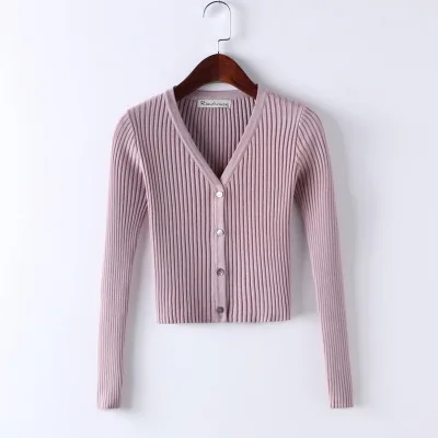 Женский облегающий кардиган с V-образным вырезом укороченный Кардиган длинным