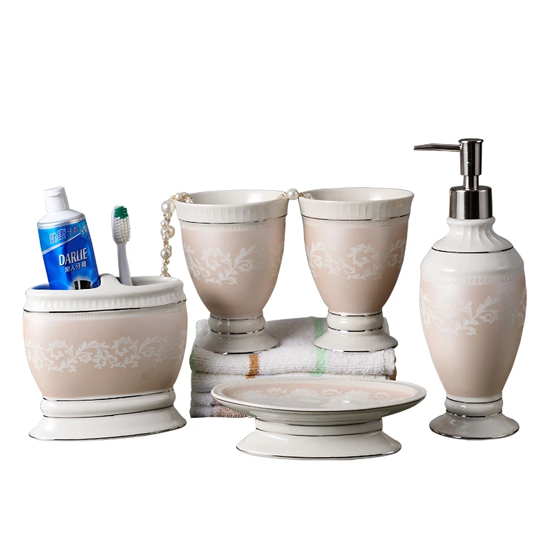

Five-Piece Bathroom Set Lotion Dispenser Toothbrush Holder Soap Dish Toothbrush Cup Set The Bathroom Decor Bathroom Products