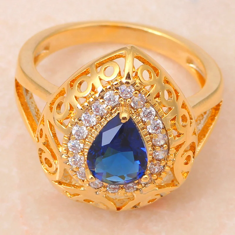 Ожерелье и кольцо с сердцем из голубого циркония золотого тона серьги без никеля