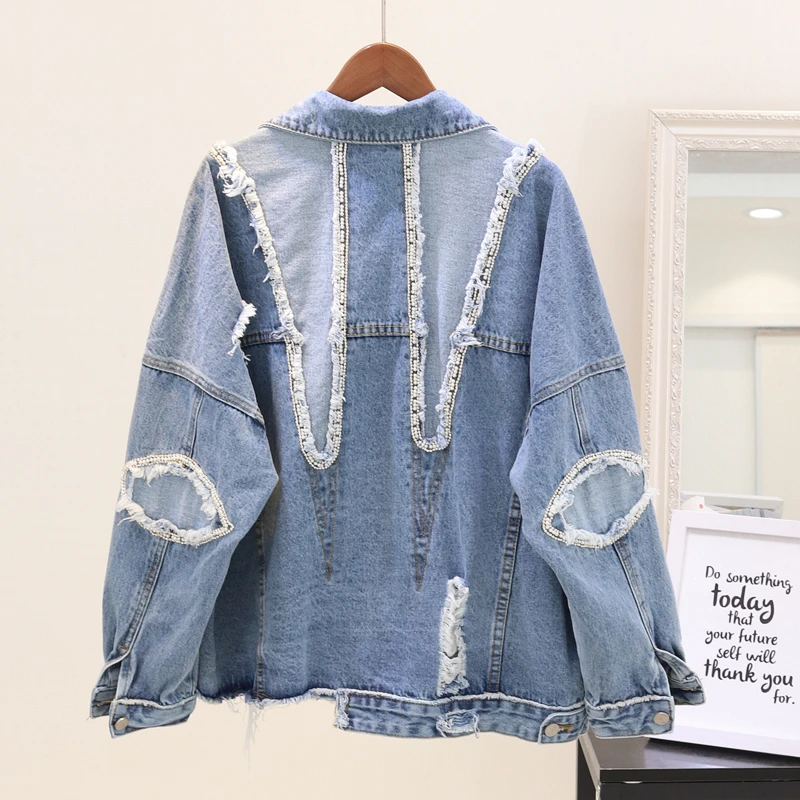 Женская джинсовая куртка асимметричного покроя осенняя Повседневная Свободная