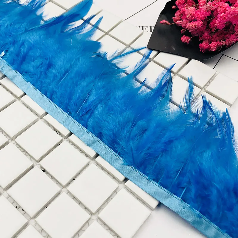 turquoise 5 двор Натуральный Куриный перо планки Зеленая мята окрашенная высокого качества бахрома из перьев петуха полоски бахромой петух шеи перо лента - Цвет: turquoise