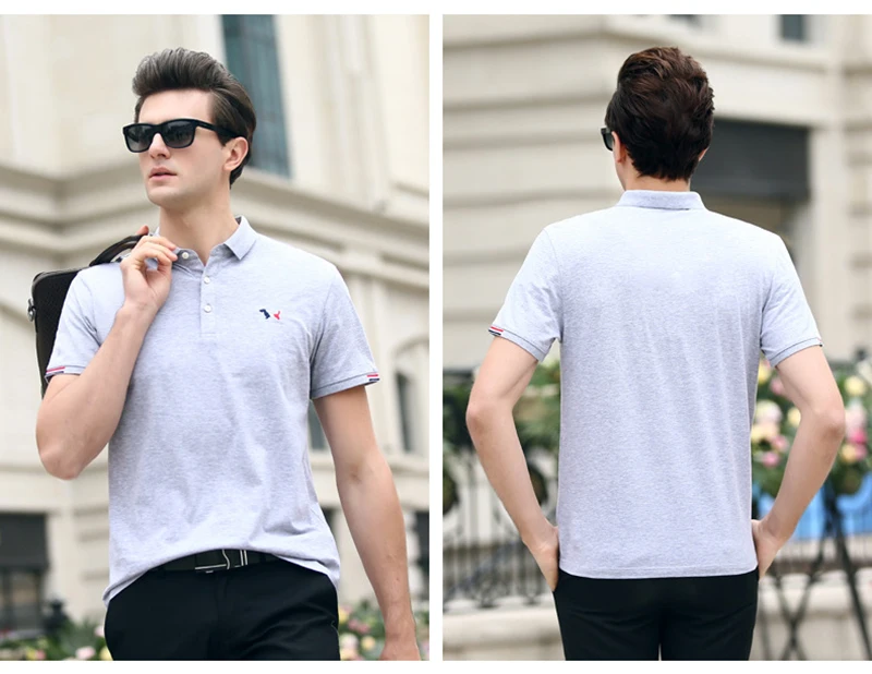 de haute qualiteTops coton a manches courtes рубашка поло, Мужская chemise Pur couleur polo chemises