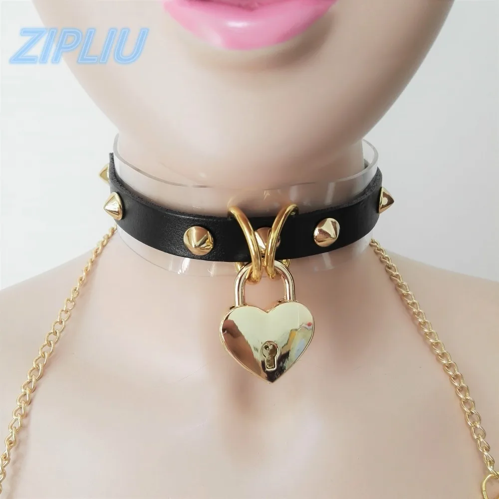 Модный кожаный чокер в стиле Харадзюку ручной работы с заклепками форме сердца