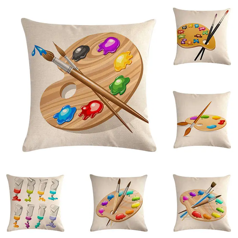 

Watercolor Brush Cushion Cover Print Linen Affection Sofa Seat Family Home Decorative Throw Pillow Case Housse De Coussin ZY1018