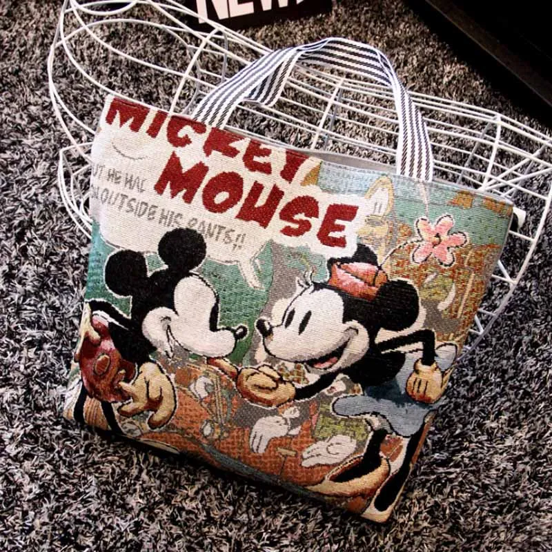 Disney Новая Винтажная Женская Холщовая Сумка на плечо с Микки Маусом большие повседневные сумки с короткими ручками курьером универсальная сумка через плечо - Цвет: A