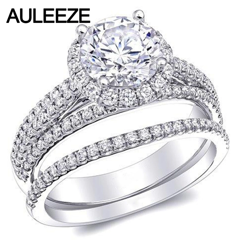 

Forever Brilliant Halo Moissanite Свадебный комплект 1CT лабораторный ромбовидный тройной Сплит хвостовик кольцо 14K белое золото бриллиантовые кольца
