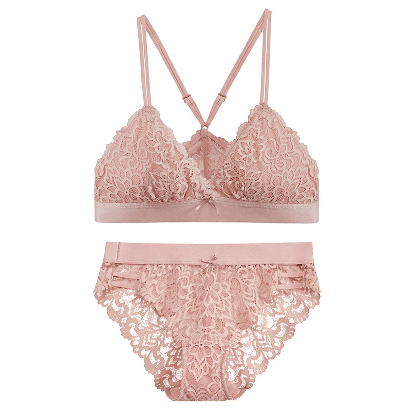 Pink Lilymoda, женский сексуальный бюстгальтер без косточек, кружевной, ультра тонкий, треугольная чашка, бюстгальтер, комплект нижнего белья, женское красивое белье - Цвет: Pink