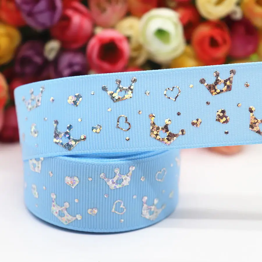 5 ярдов Grosgrain лента Лазерная Серебряная корона печатная лента " 25 мм пробки для бутылок DIY ремесла аксессуары ручной работы M19042701