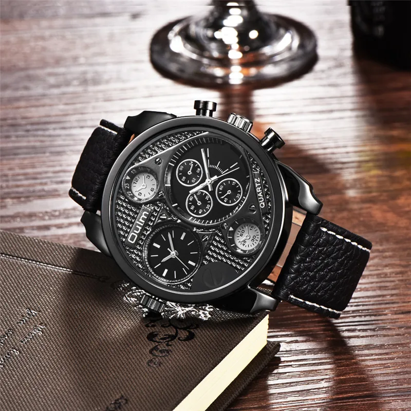 Часы наручные Oulm HP9316 мужские из натуральной кожи повседневные кварцевые с двумя