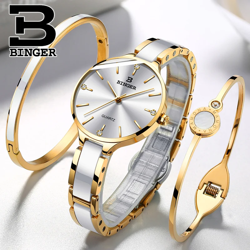 Fashion Women Watches Switzerland BINGER Ultrathin Quartz Watch Women Ceramic Watch Strap Sapphire Glass Waterproof Reloj mujer