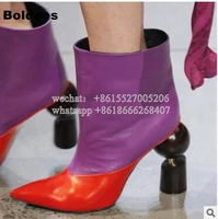 new arrive 9cm strange heeled winter short boots women pointed toe elegant slip on purple ankle booty