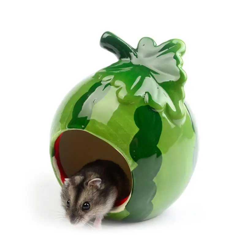 1PC Cute Cartoon Kawaii Lovely Decorative Ceramic Watermelon Shape Hamster Home House Summer Cave Pet Supplies