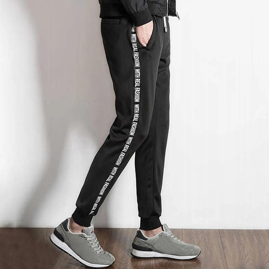 Мужские спортивные штаны в полоску уличная одежда из хлопка большие размеры